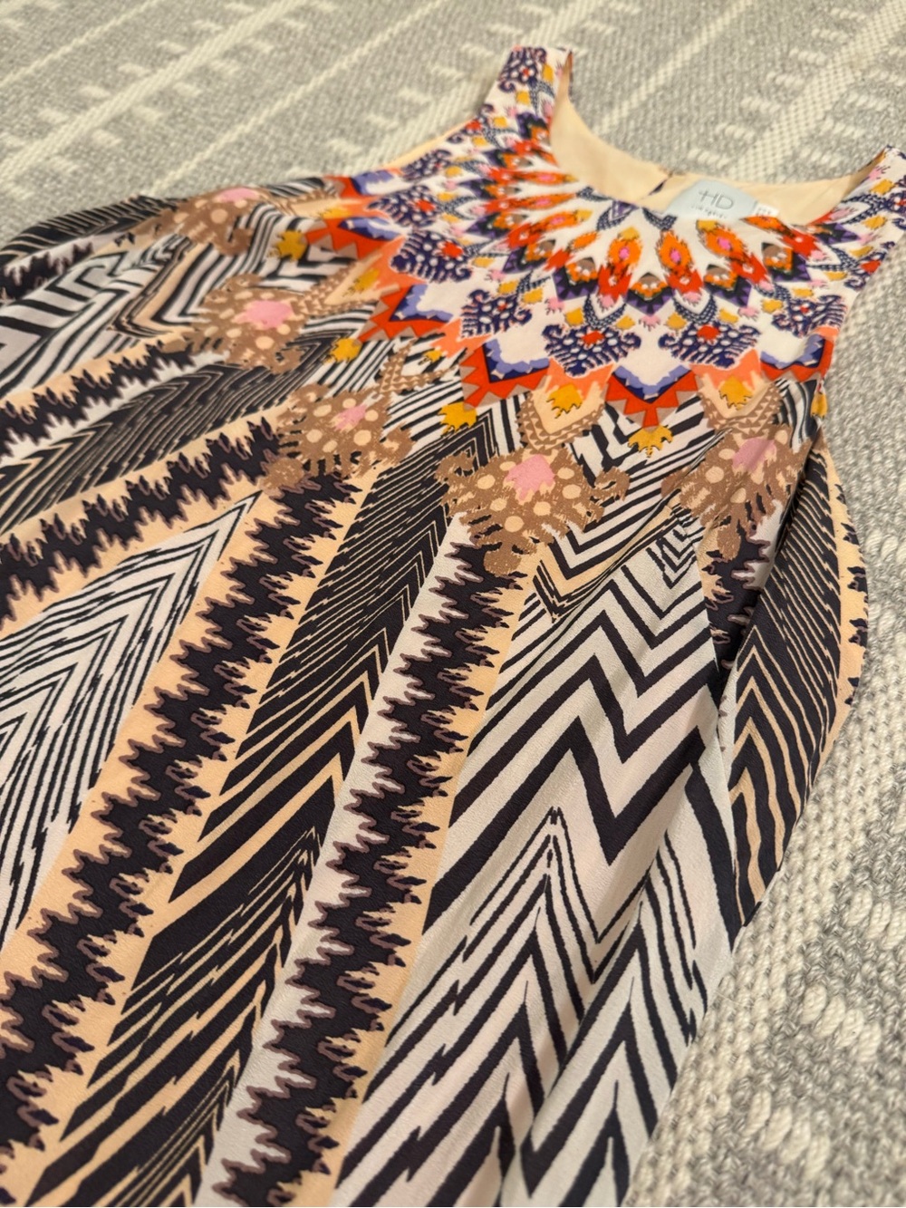 Anthropologie Silk Bohemian Geometric Midi Dress HD in Paris Size 12 - Picture 4 of 16